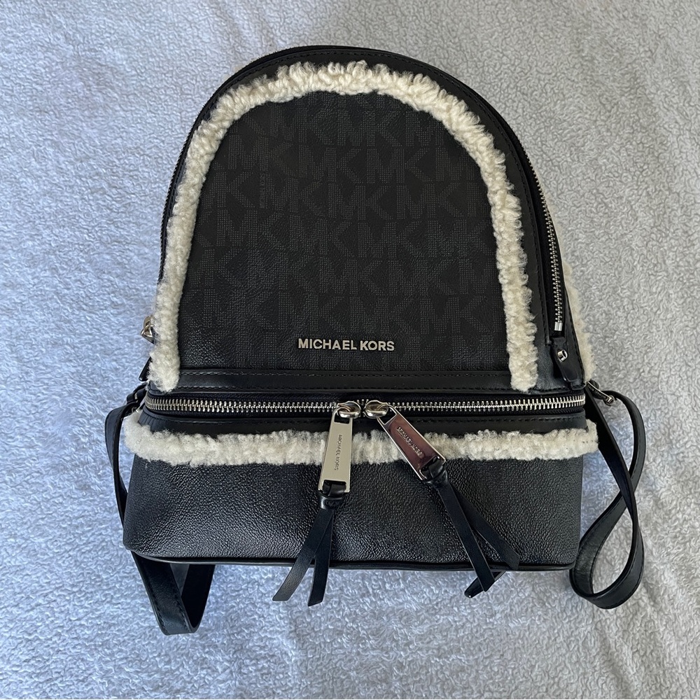 Michael Kors USED Rhea Fur Trim Monogram Backpack